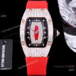 Swiss Clone Richard Mille Iced Out RM007 Women Watch Baguette Diamond Rose Gold 31mm